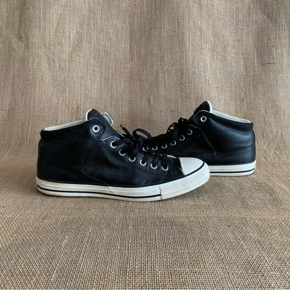 CONVERSE Black Leather Hi-tops Men’s Size 10.5 - Picture 9 of 15